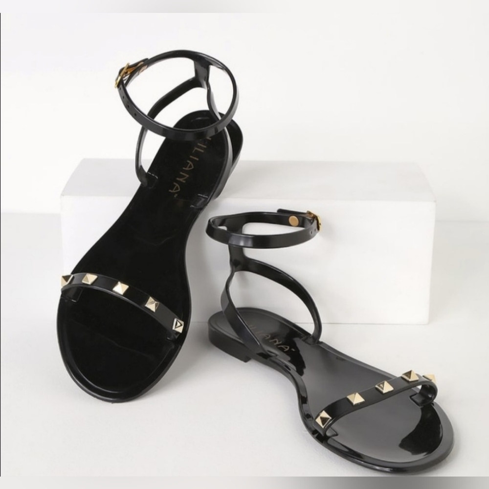 Black jelly with gold stud sandals by LILIANA. Size 5